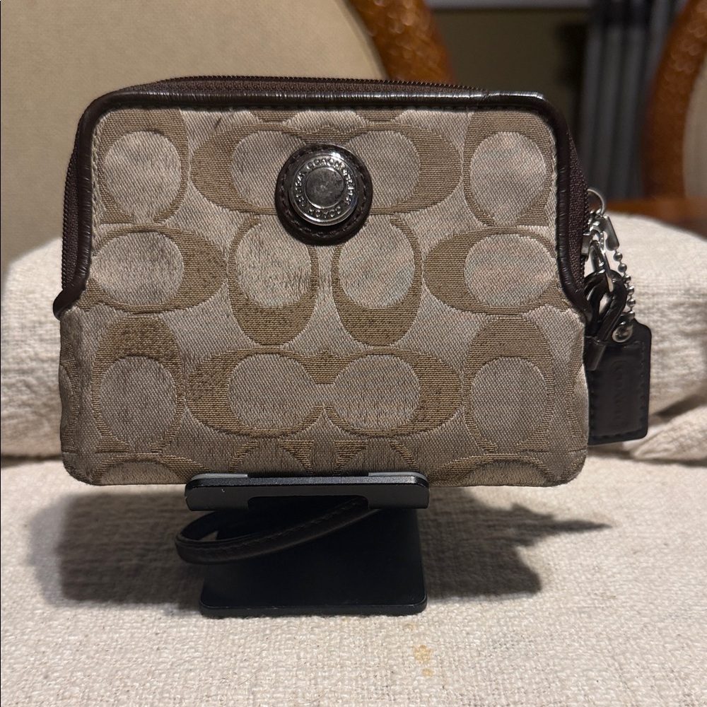 Coach Beige and Brown Signature Wristlet